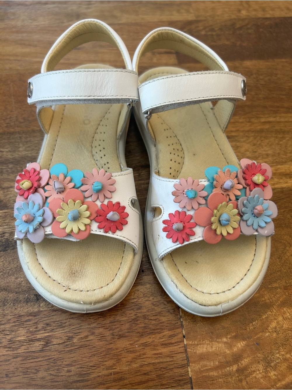 Naturino Girls White Leather Floral Sandals Multicolor Flowers EU 30